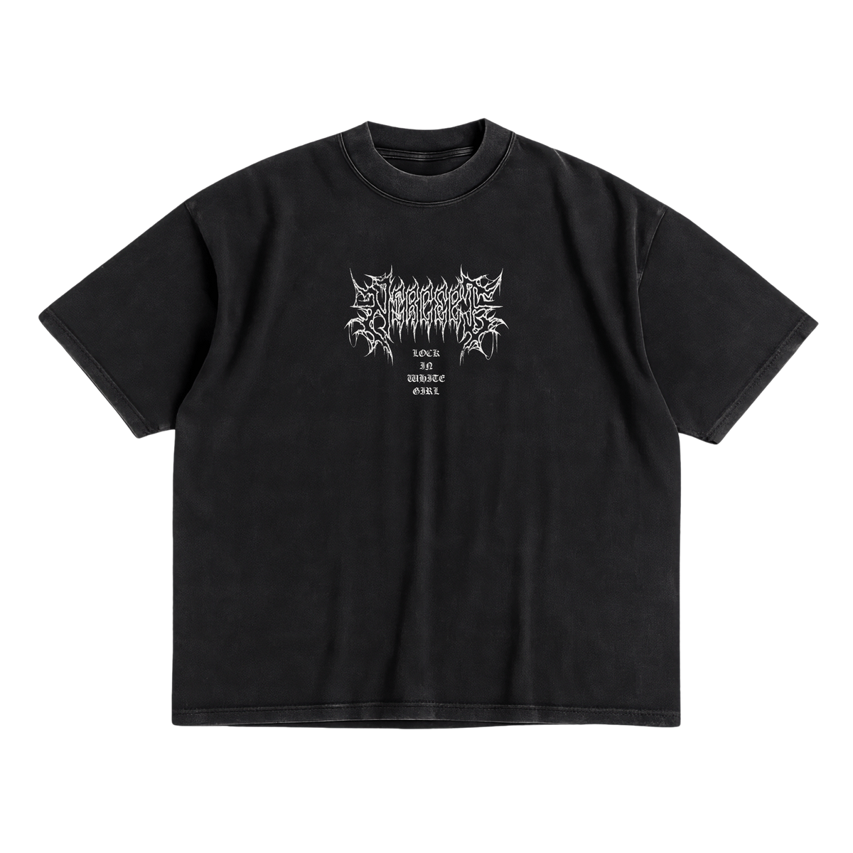 Front view of NTRCEPT Lock In White Girl black F-22 Raptor T-shirt