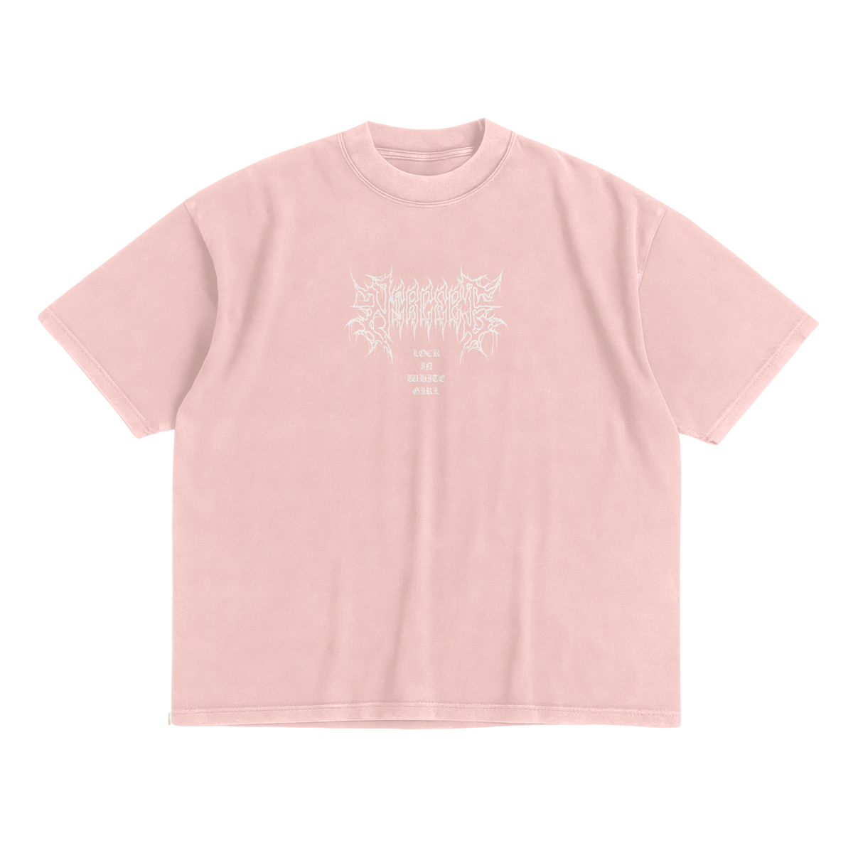 Front view of NTRCEPT Lock In White Girl pink F-22 Raptor T-shirt
