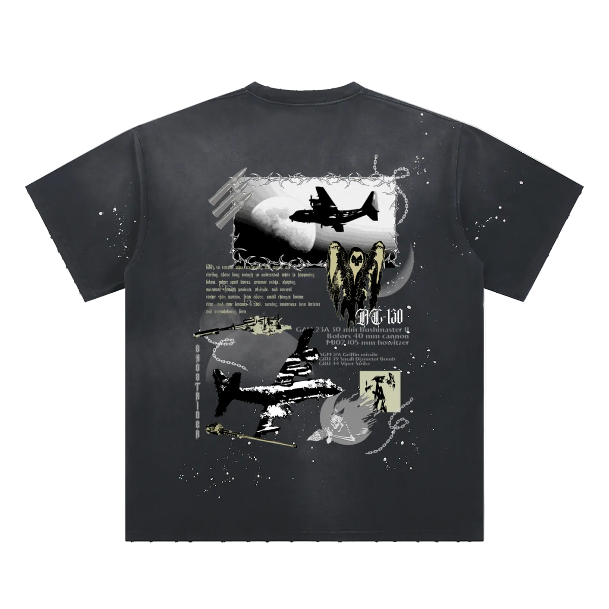 Back view of NTRCEPT AC-130 Gunship T-shirt with large distressed aviation graphic